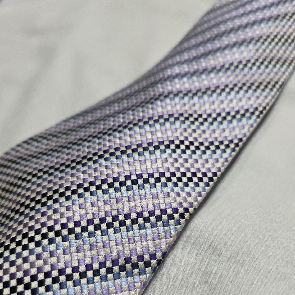 Geoffrey Beene Purple and Silver Checkered Tie